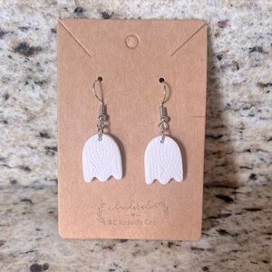 White Quilted Ghost Halloween Polymer Clay Earrings